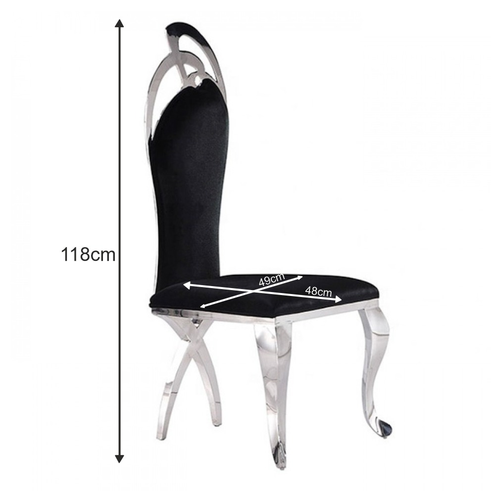 Luxury Chair Mirror Stainless Steel So Style Black Velvet - 6920006 KING & QUEEN FURNITURE
